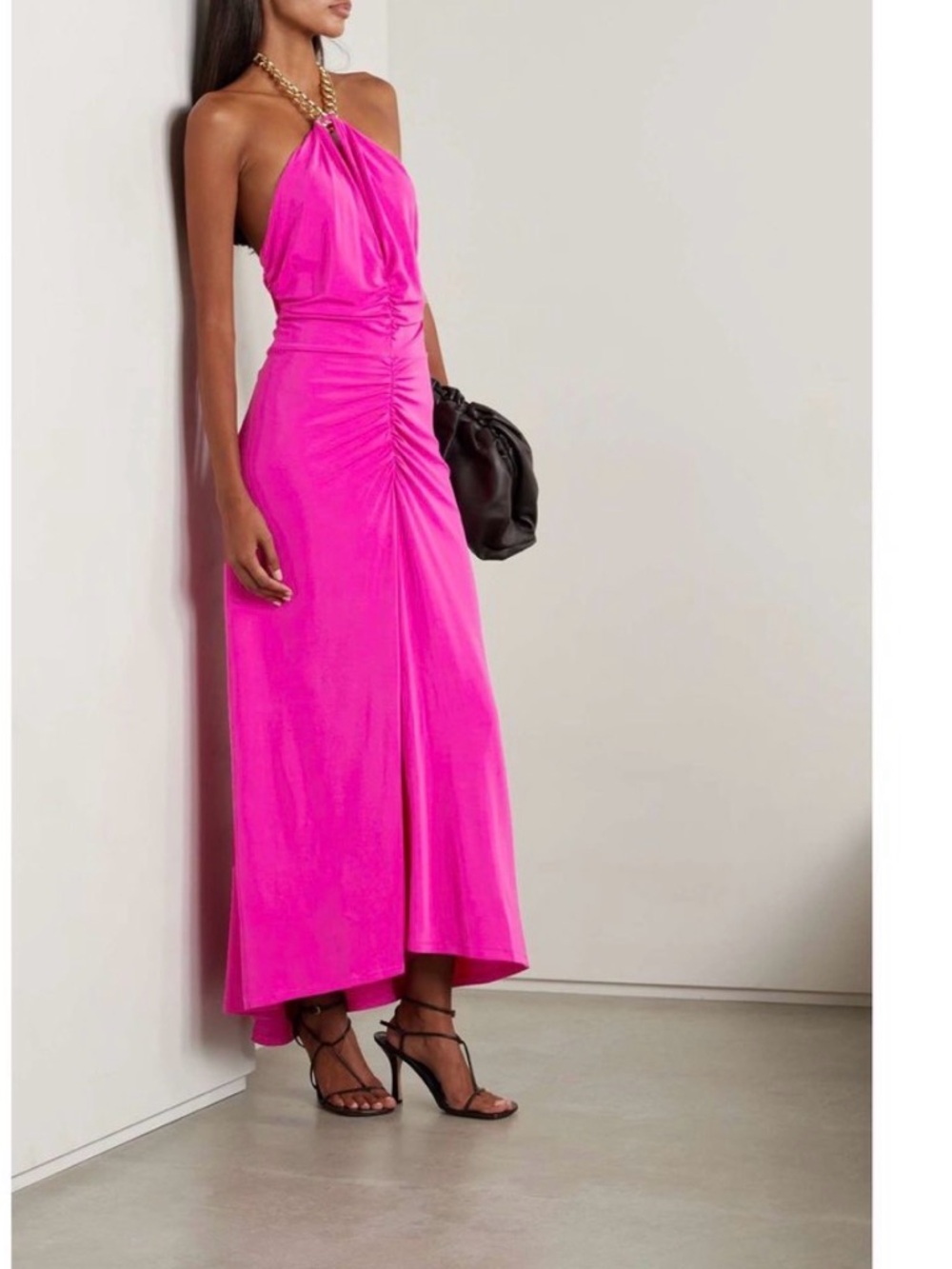 Veronica Beard One-Shoulder Ruched Maxi Dress in Bright Pink